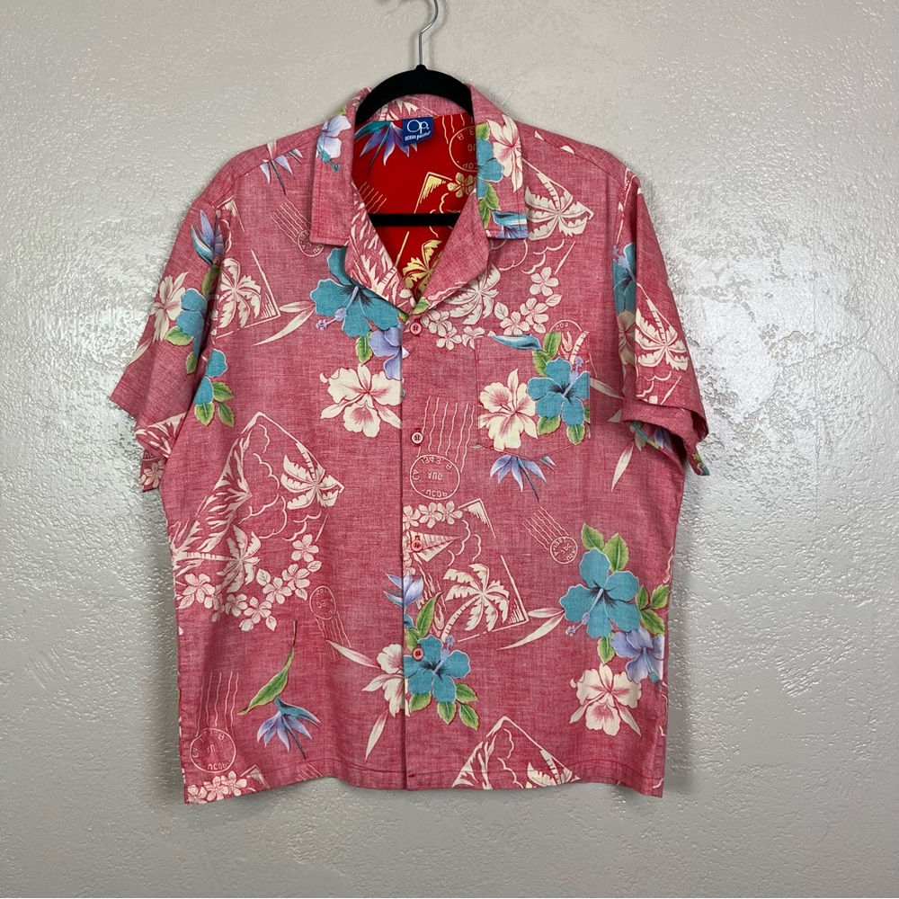 Vintage Op Ocean Pacific Hawaiian Shirt‎ Adult Large Red Button Up Floral